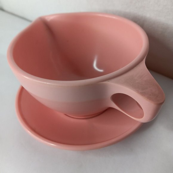 Vintage Boonton Ware Melamine Sugar Bowl Creamer Saucer Set Pink USA Made - Picture 11 of 16